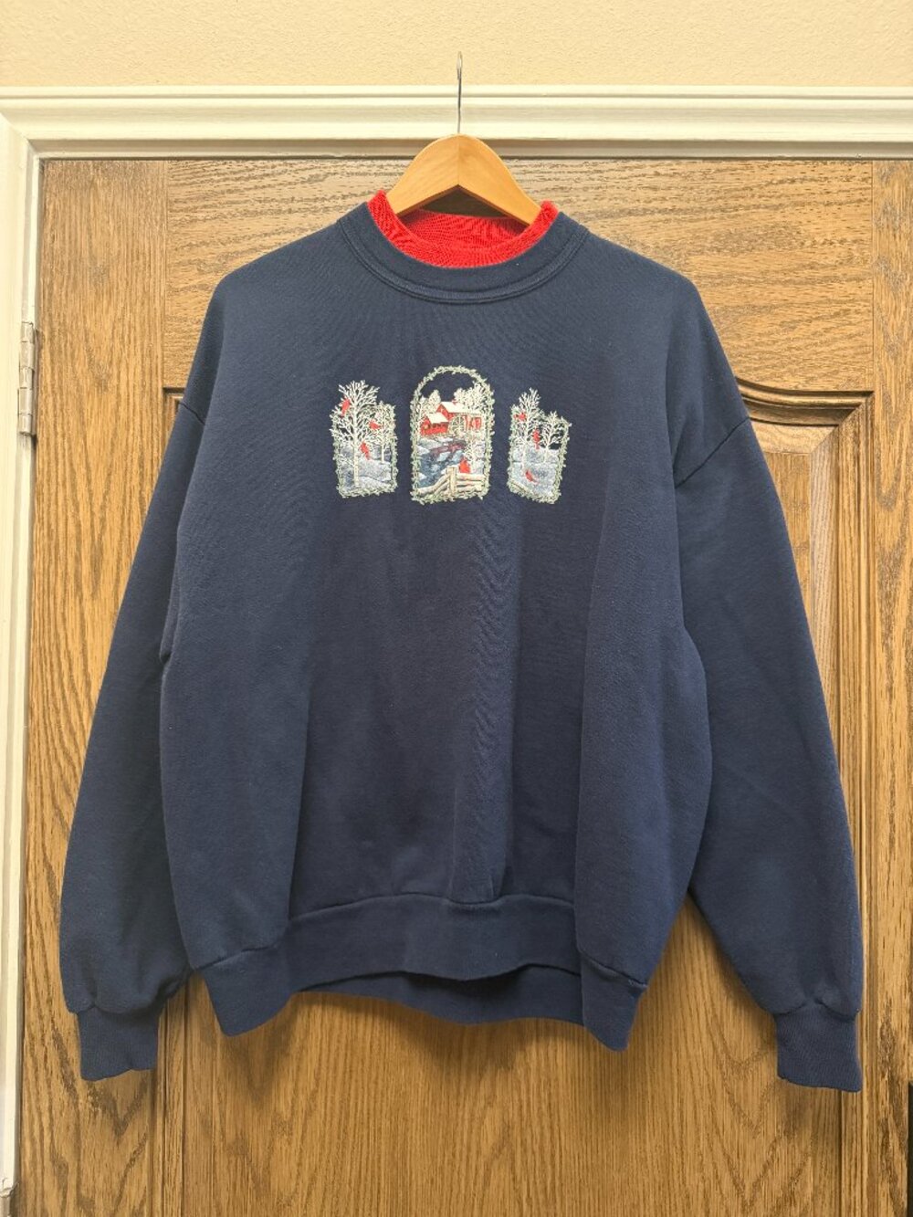 Vintage Calico Harbor Sweatshirt Cardinals Holly Farm Graphic Fleece Lined